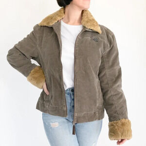 Fire Fly Brown Cord  Bomber Jacket Size Large